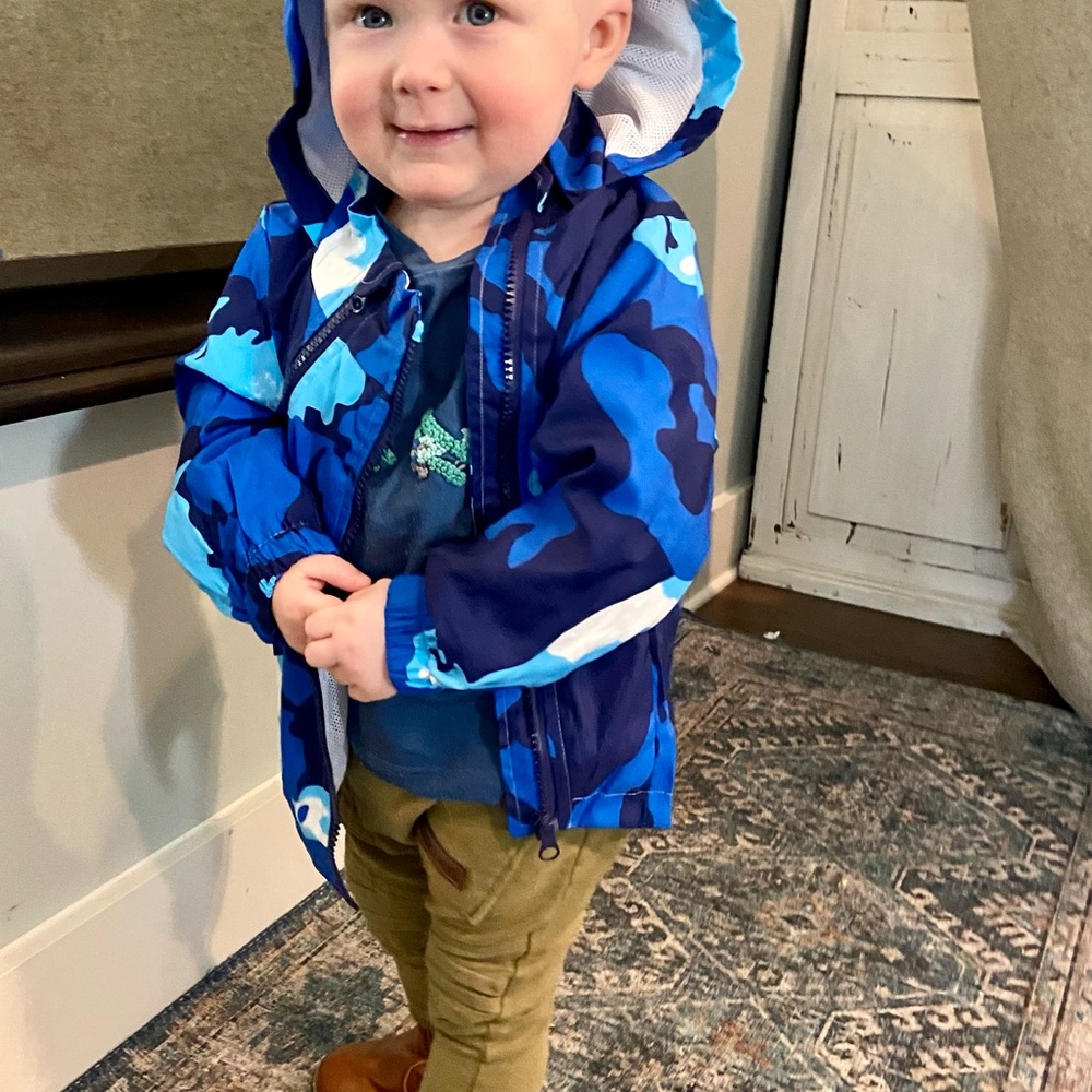 Stylish Blue Camo Boys Rain Jacket